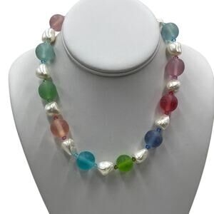 Gum Drop Candy Colored‎ Beaded White Faux Pearl Single Strand Necklace New